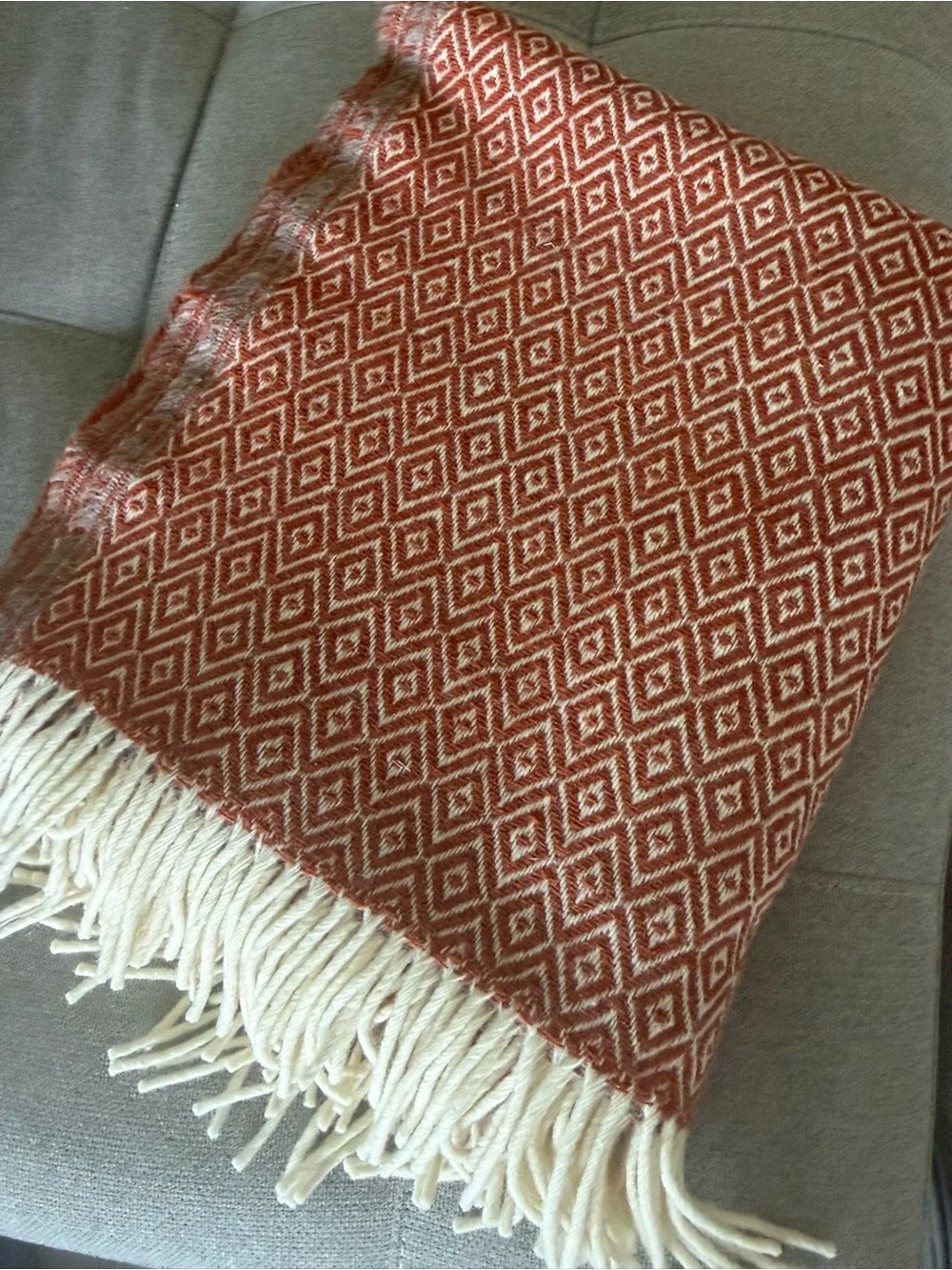 NWT Chi Coracao Wool Throw Blanket Terracotta Diamond Geometric 65x52 Boho